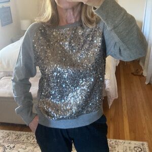VINCE Gray Sweatshirt with Sequins Front, Small.